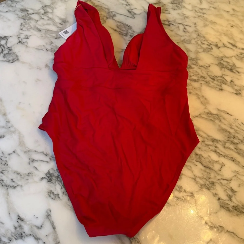 NWT Quince Cherry Red Women’s Italian Plunge One-Piece Swimsuit Sz XS S M L 🍒 - Picture 8 of 13